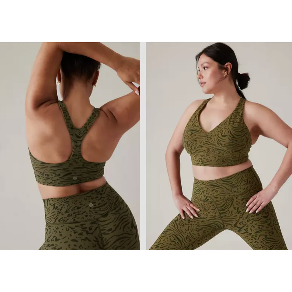 Athleta Transcend Plunge Sports Bra XLarge D-DD Nina‎ Animal Print Olive NWT $59